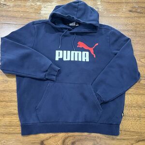 Puma Navy Blue Pullover Hoodie Sweatshirt Big Puma Logo Men’s Large